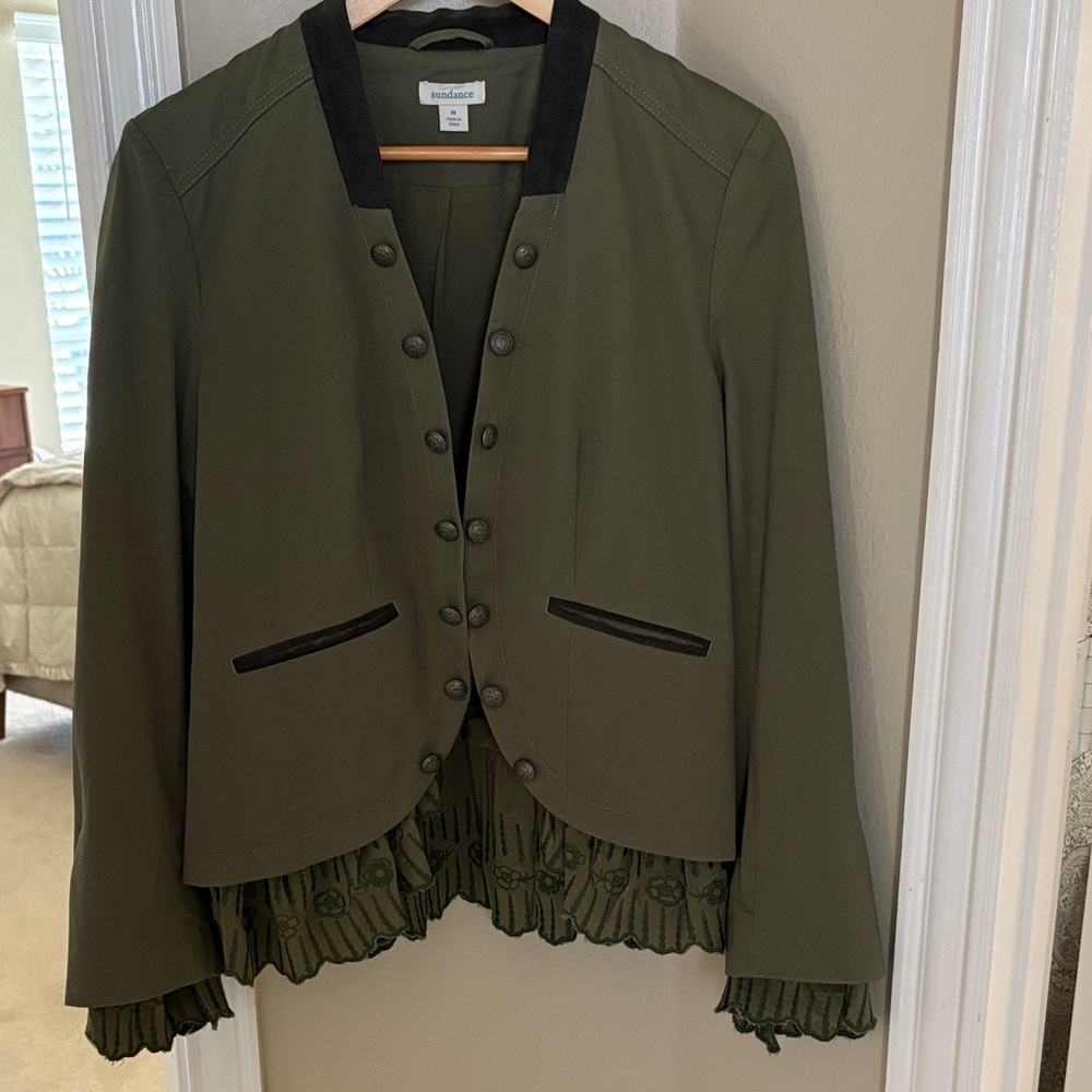 Sundance Women's Utility Jacket in Olive with suede trim - Picture 2 of 10